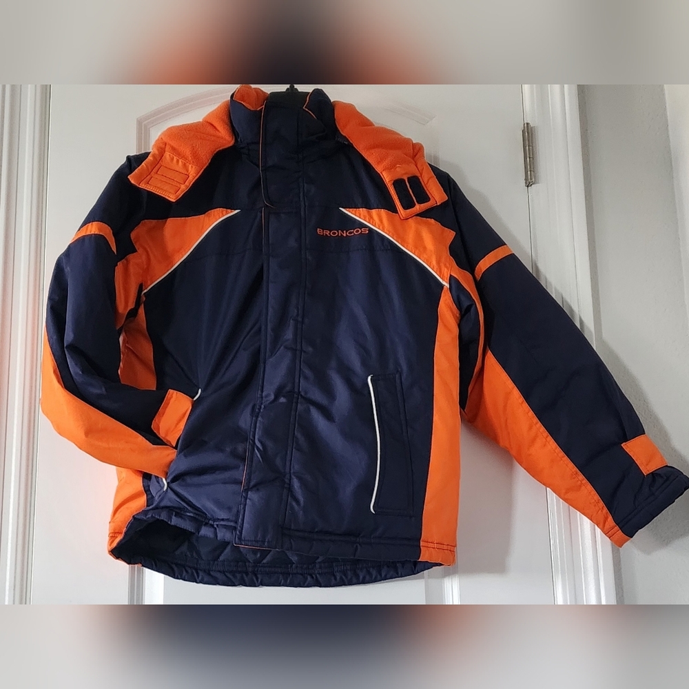 NFL Broncos Dark Blue and Bright Orange Snow Jacket